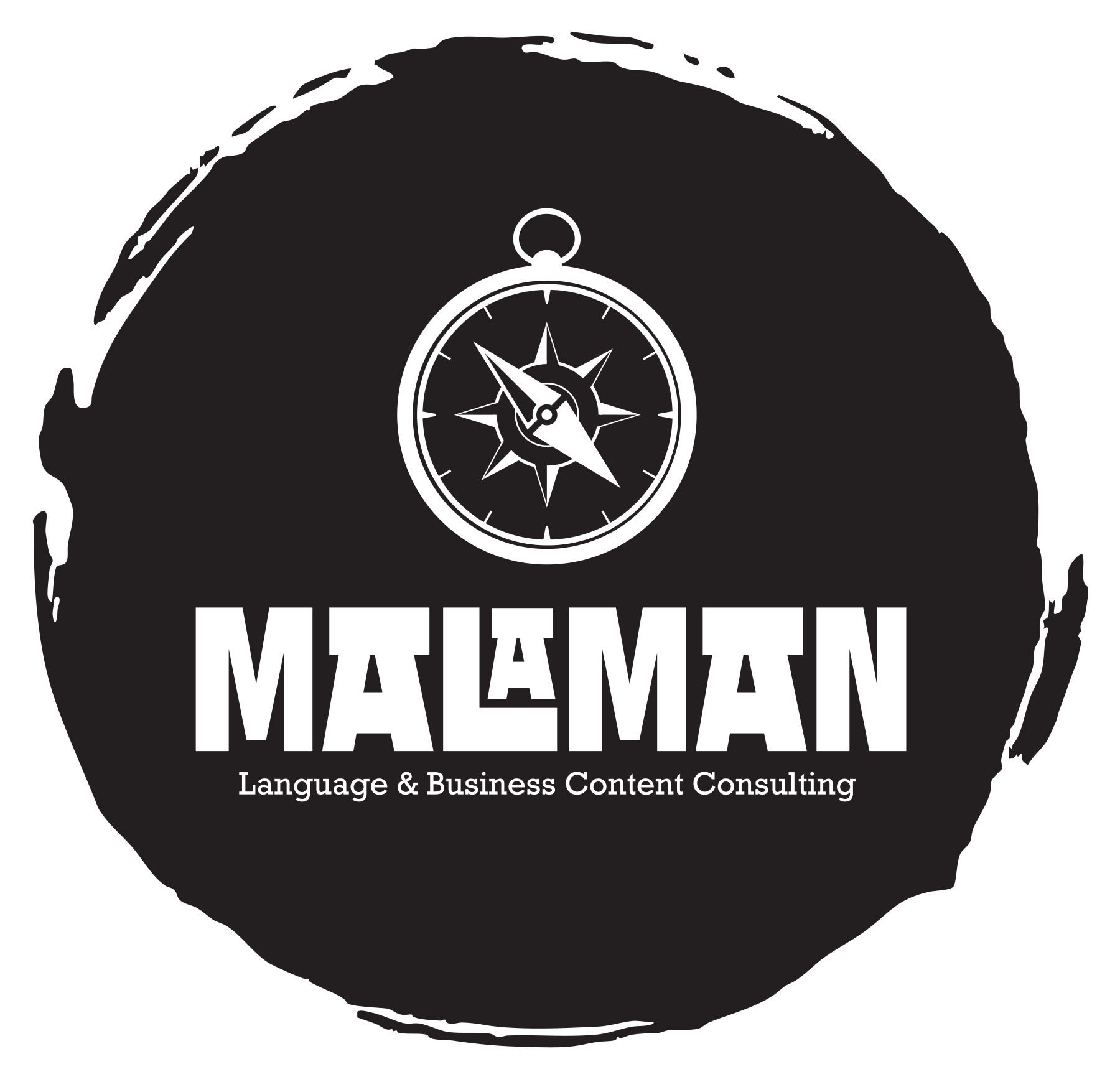 MALAMAN · Logo – biele na čiernom